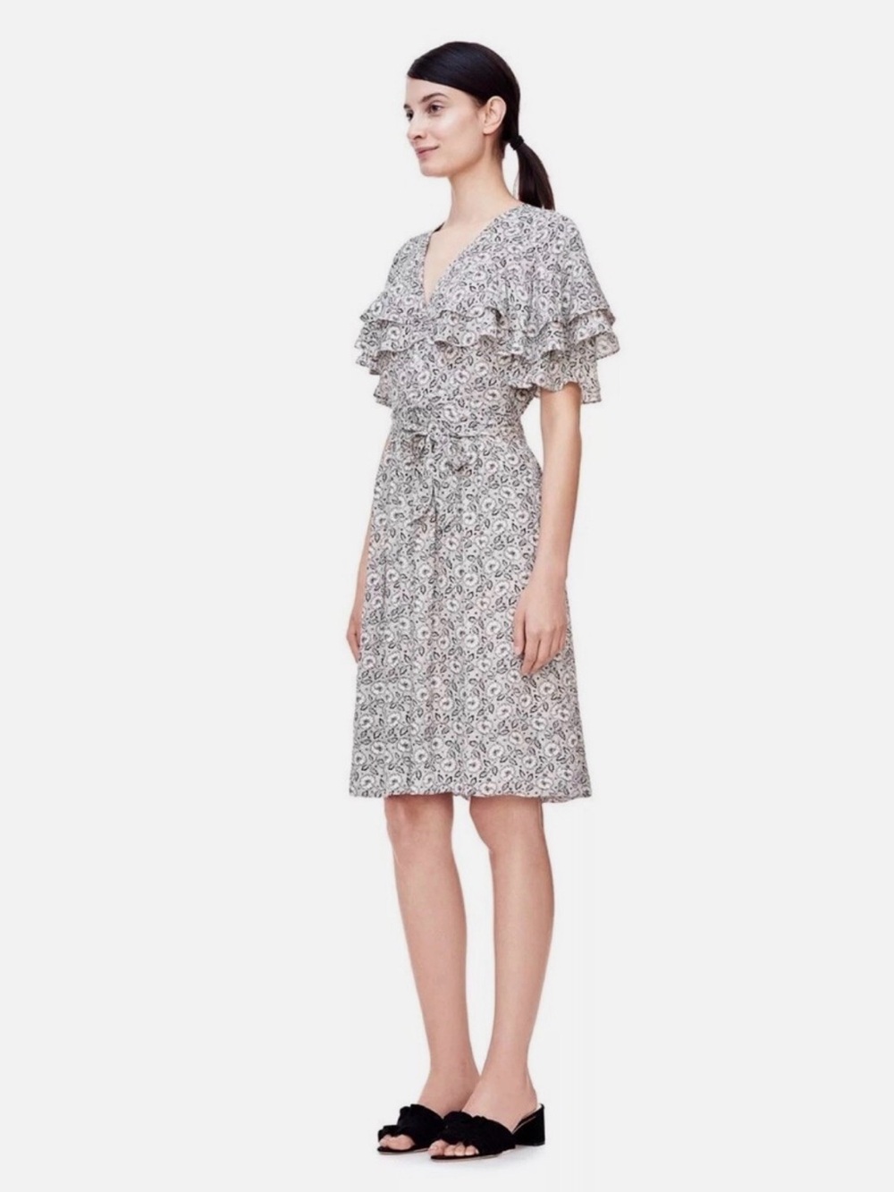 100% silk Rebecca Taylor Floral Ruffle Sleeve Dress - Picture 2 of 6